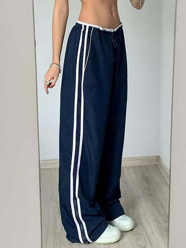 Street Fashion Striped Piping Baggy Sweatpants -- YKIIY  CLOTHING