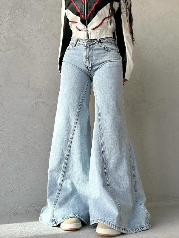 Street Plain Zipper Wide Legs Jeans -- YKIIY  CLOTHING