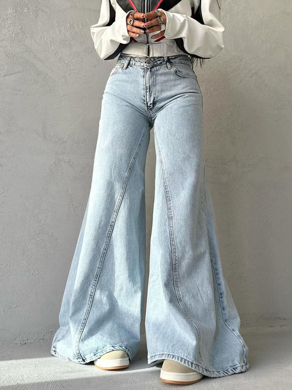 Street Plain Zipper Wide Legs Jeans -- YKIIY  CLOTHING