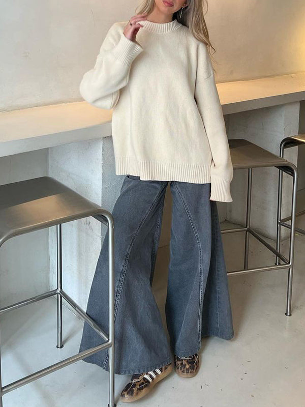 Street Plain Zipper Wide Legs Jeans -- YKIIY  CLOTHING