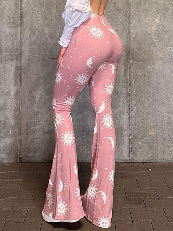 Sun Moon Printed Elastic Waist Pants -- YKIIY  CLOTHING