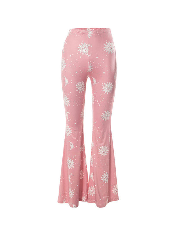 Sun Moon Printed Elastic Waist Pants -- YKIIY  CLOTHING