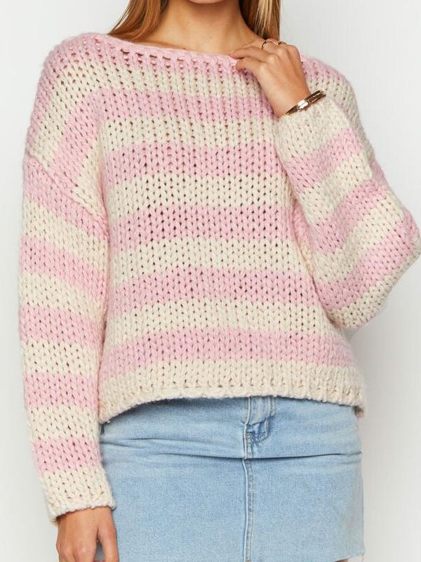 Sweet Boat-neck Loose Versatile Knitted Sweater -- YKIIY  CLOTHING