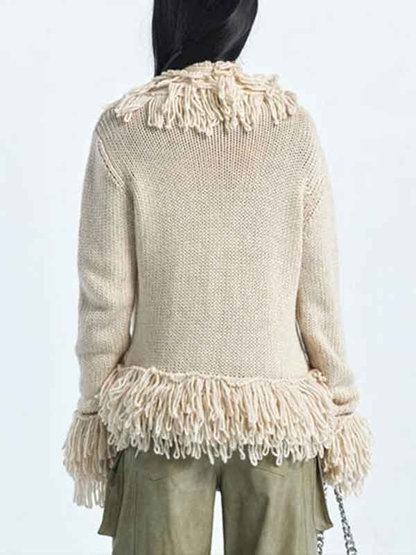 Tassel Snap Front Patchwork Solid Cardigan -- YKIIY  CLOTHING