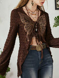 Textured Retro Lace Casual Butterfly Cardigan -- YKIIY  CLOTHING