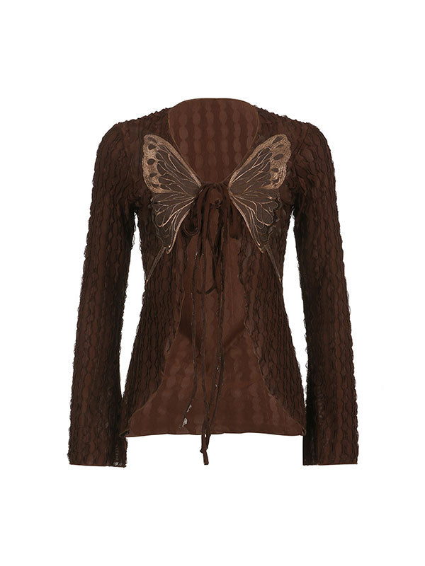 Textured Retro Lace Casual Butterfly Cardigan -- YKIIY  CLOTHING