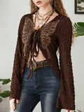 Textured Retro Lace Casual Butterfly Cardigan -- YKIIY  CLOTHING