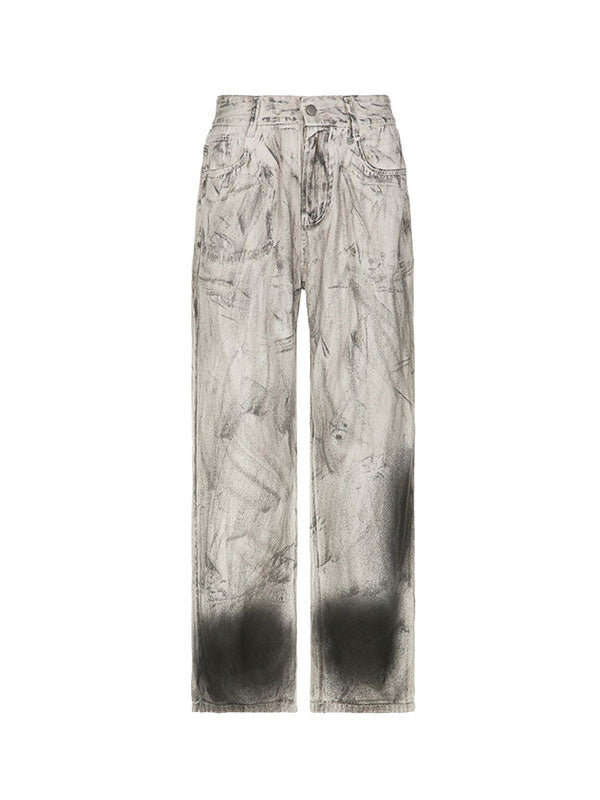 Tie Dye Gradient Wide Leg Washed Jeans -- YKIIY  CLOTHING