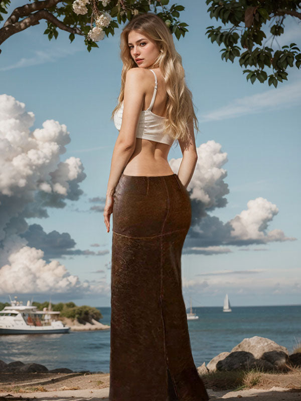 Vintage Back Slit Bodycon Skirt -- YKIIY  CLOTHING