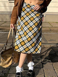 Vintage Gingham Zipper Midi Skirt -- YKIIY  CLOTHING