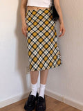 Vintage Gingham Zipper Midi Skirt -- YKIIY  CLOTHING