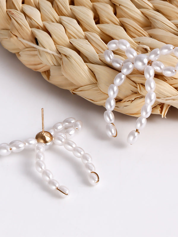 Vintage Imitation Pearl Bow Earrings -- YKIIY  CLOTHING