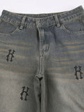 Vintage Letter Print Distressed Jeans -- YKIIY  CLOTHING