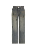 Vintage Letter Print Distressed Jeans -- YKIIY  CLOTHING