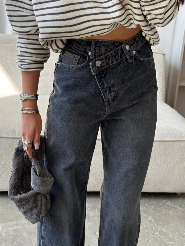 Vintage Light Wash Slit Wide Leg Jeans -- YKIIY  CLOTHING