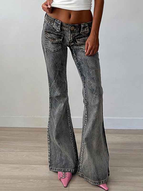 Vintage Low Rise Patch Pocket Jeans -- YKIIY  CLOTHING