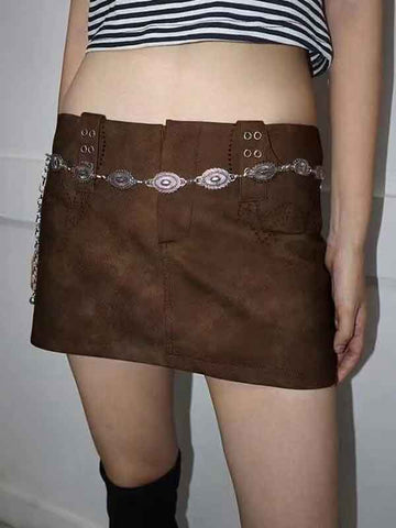 Vintage PU Zipper Brown Bodycon Skirt -- YKIIY  CLOTHING