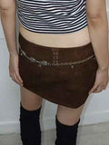 Vintage PU Zipper Brown Bodycon Skirt -- YKIIY  CLOTHING