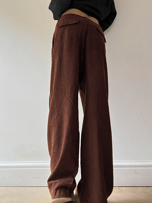 Vintage Plain Elastic Waist Drawstring Pants -- YKIIY  CLOTHING