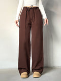 Vintage Plain Elastic Waist Drawstring Pants -- YKIIY  CLOTHING