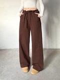 Vintage Plain Elastic Waist Drawstring Pants -- YKIIY  CLOTHING