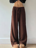 Vintage Plain Elastic Waist Drawstring Pants -- YKIIY  CLOTHING