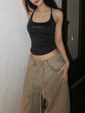 Vintage Plain Letters Spaghetti Strap Camis -- YKIIY  CLOTHING