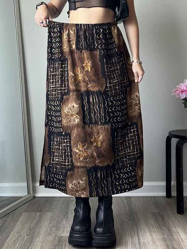 Vintage Print Elastic Waist Skirt -- YKIIY  CLOTHING