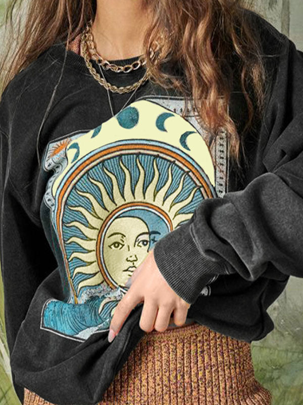 Vintage Printed Round Neck Sweatshirt -- YKIIY  CLOTHING