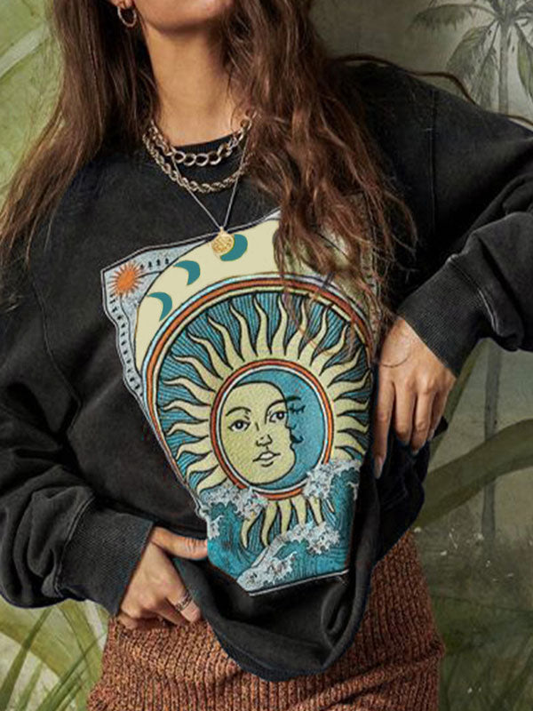 Vintage Printed Round Neck Sweatshirt -- YKIIY  CLOTHING