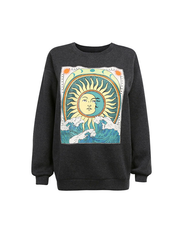 Vintage Printed Round Neck Sweatshirt -- YKIIY  CLOTHING