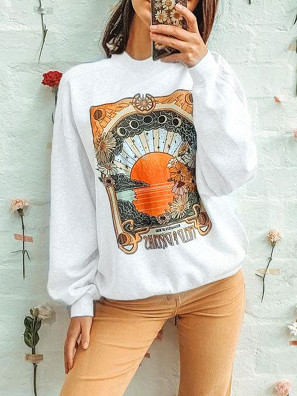 Vintage Printed Round Neck Sweatshirt -- YKIIY  CLOTHING