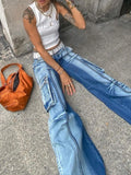 Vintage Washed Flap Pocket Cargo Jeans -- YKIIY  CLOTHING