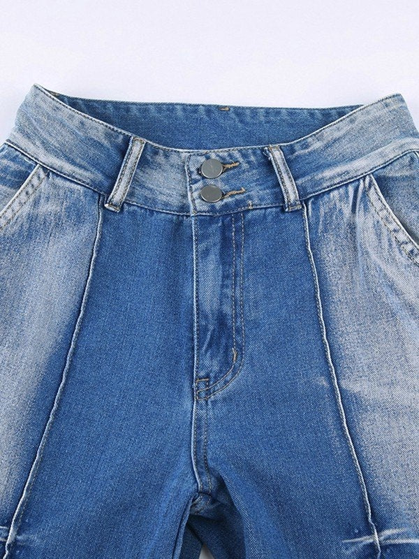 Vintage Washed Flap Pocket Cargo Jeans -- YKIIY  CLOTHING