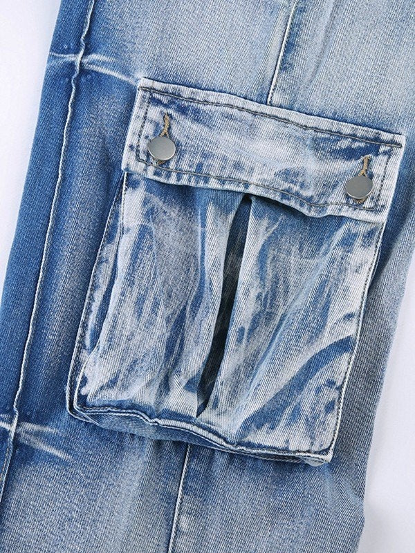 Vintage Washed Flap Pocket Cargo Jeans -- YKIIY  CLOTHING