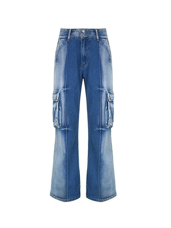 Vintage Washed Flap Pocket Cargo Jeans -- YKIIY  CLOTHING