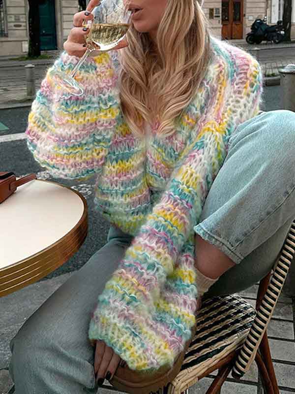 Warm Colorful Rainbow Cardigan -- YKIIY  CLOTHING