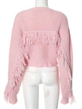 Wool Solid Color Tassel Cropped Sweater -- YKIIY  CLOTHING