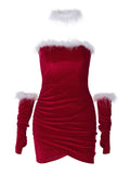 Xmas Strapless Solid Bodycon Mini Dress -- YKIIY  CLOTHING