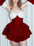 Xmas Tiered Color Block Strapless Dress -- YKIIY  CLOTHING