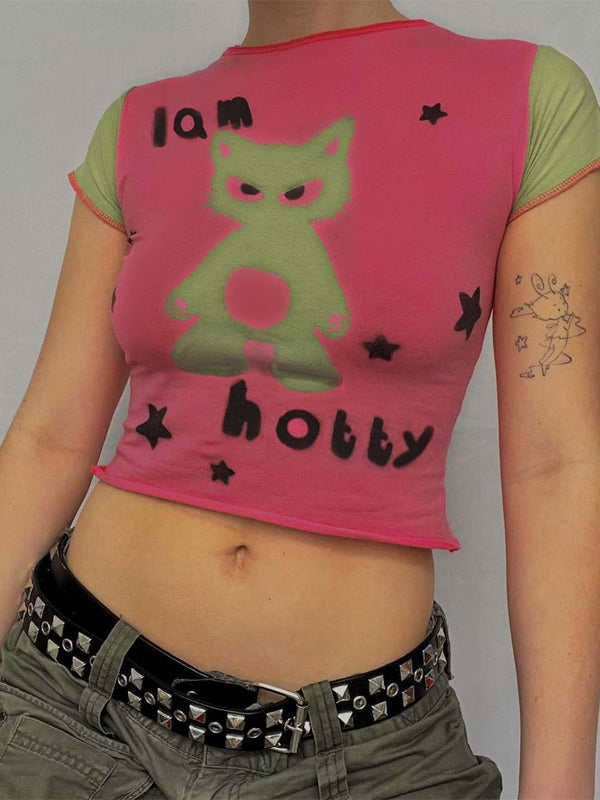 Y2K Animal Printed Exposed Navel T-Shirt -- YKIIY  CLOTHING