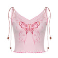 Y2K Butterfly Pink Crop Top -- YKIIY  CLOTHING