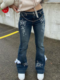 Y2K Butterfly Print Flared Jeans -- YKIIY  CLOTHING