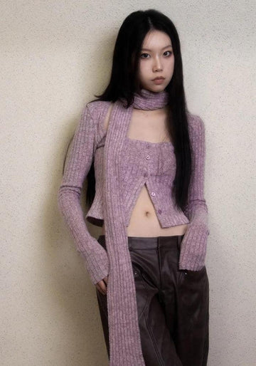 Y2K Corduroy Cropped Scarf Cardigan -- YKIIY  CLOTHING