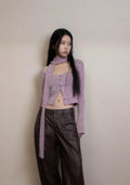 Y2K Corduroy Cropped Scarf Cardigan -- YKIIY  CLOTHING