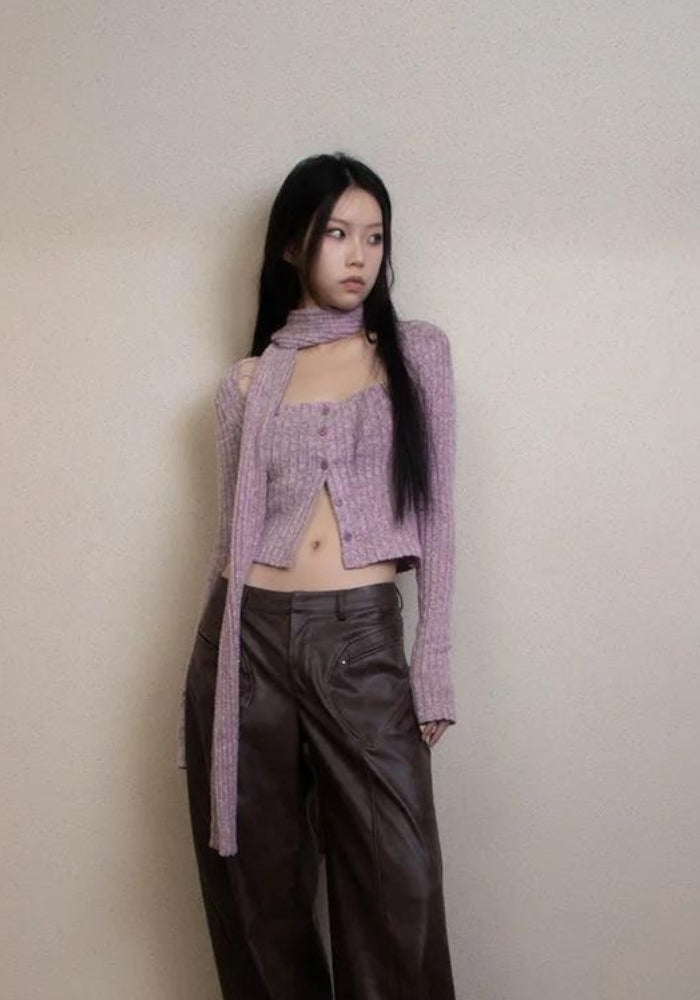 Y2K Corduroy Cropped Scarf Cardigan -- YKIIY  CLOTHING