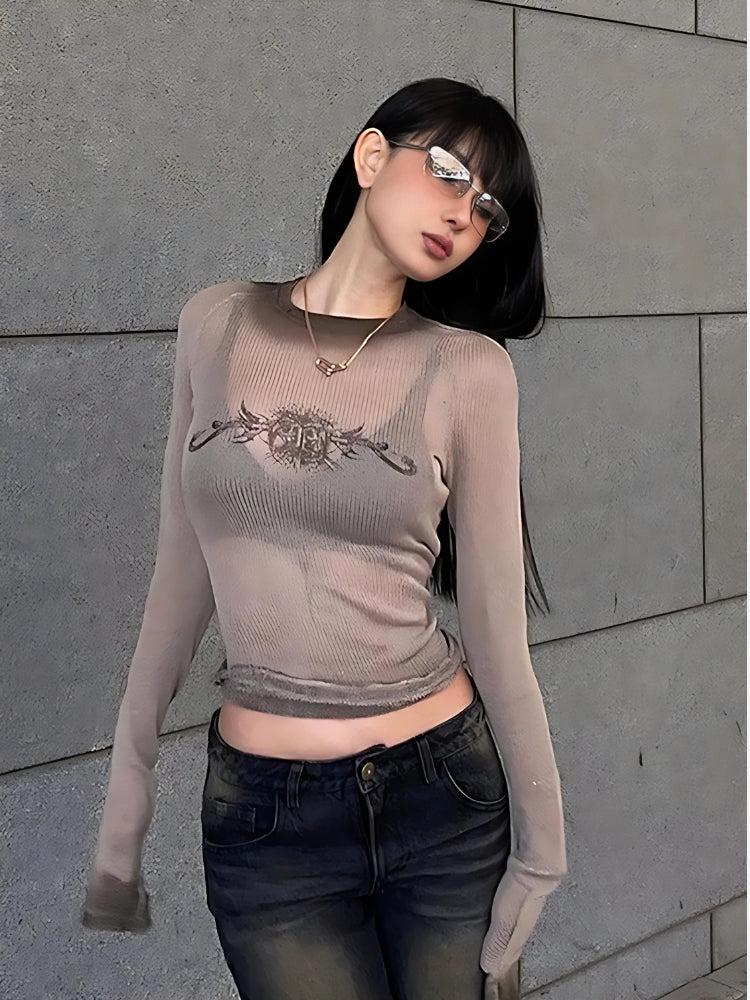 Y2K Cyberpunk Sigilism Sheer Top -- YKIIY  CLOTHING