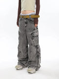 Y2K Distressed Big Pockets Cargo Jeans -- YKIIY  CLOTHING