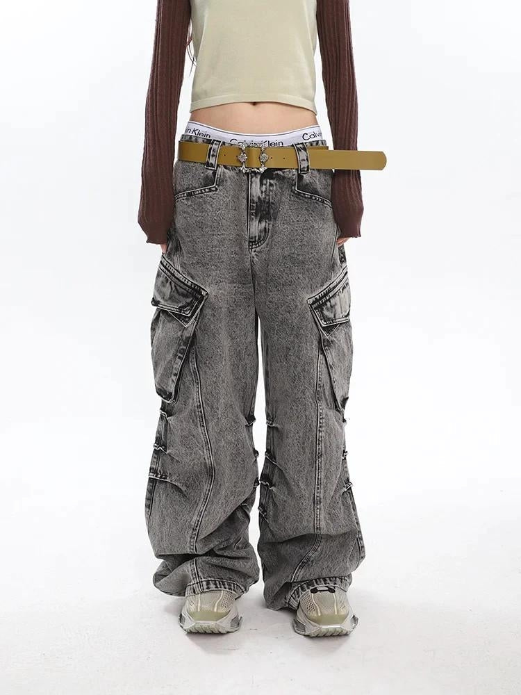 Y2K Distressed Big Pockets Cargo Jeans -- YKIIY  CLOTHING