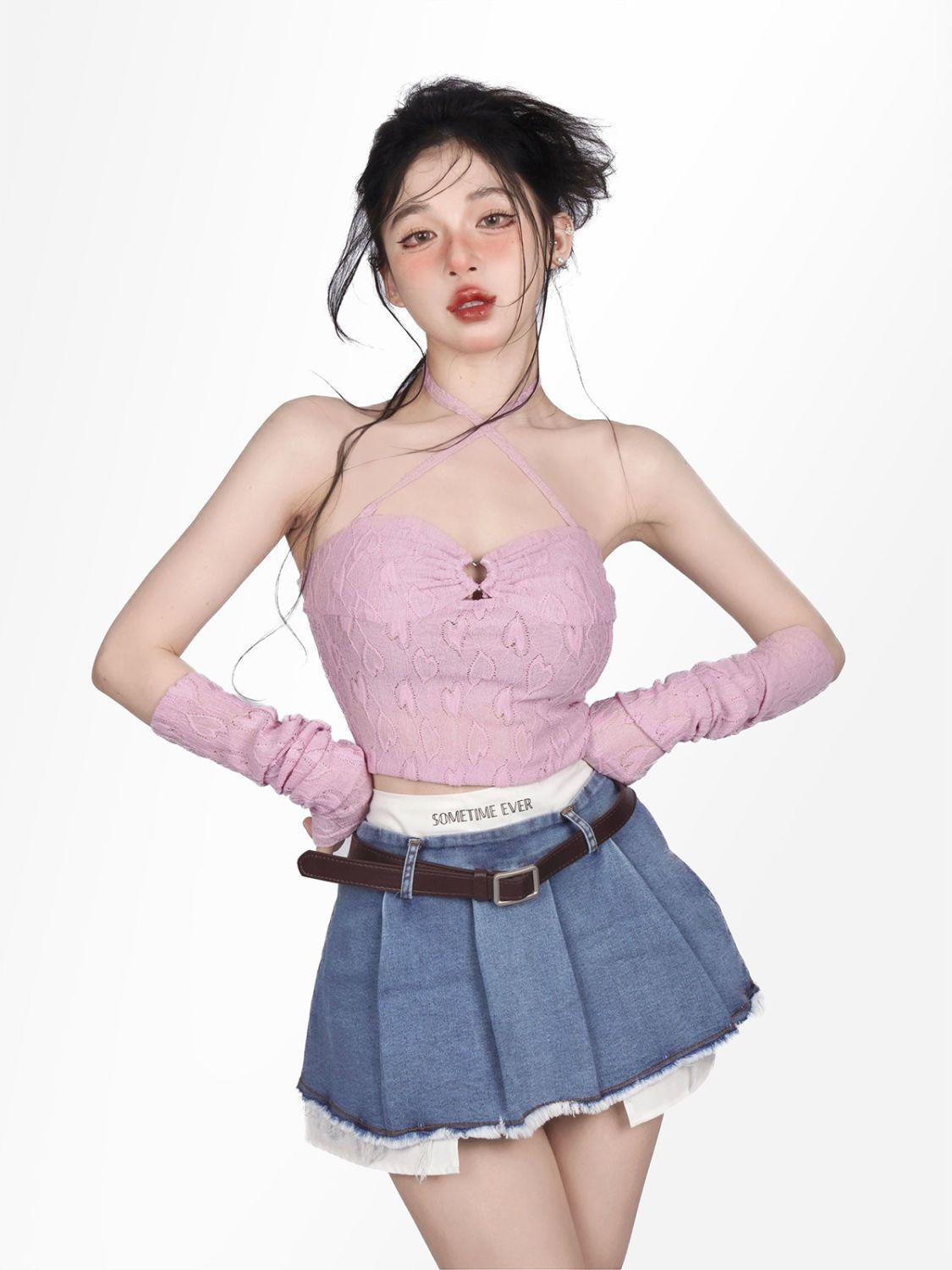 Y2K Fake Two Piece Pleated Mini Skirt -- YKIIY  CLOTHING